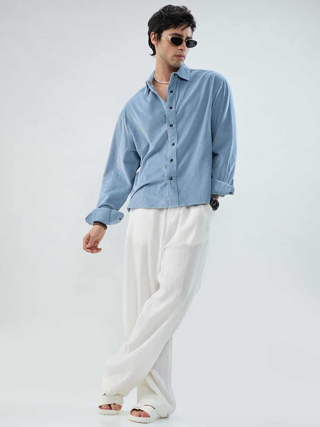 Soft Sky Frost Corduroy Boxy Fit Crop Shirt
