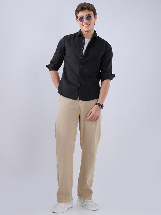 Sable Black Diagonal Textured Statement Shirt
