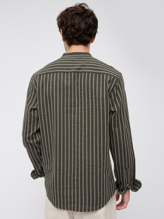 Elegant Olive Motif Seersucker Striped Embroidered Kurta