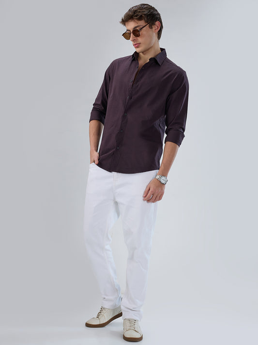 Deep Wine Striped Seersucker Shirt