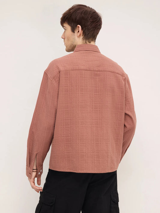 Rust Chestnut Brown Double Cloth Boxy Fit Crop Shirt