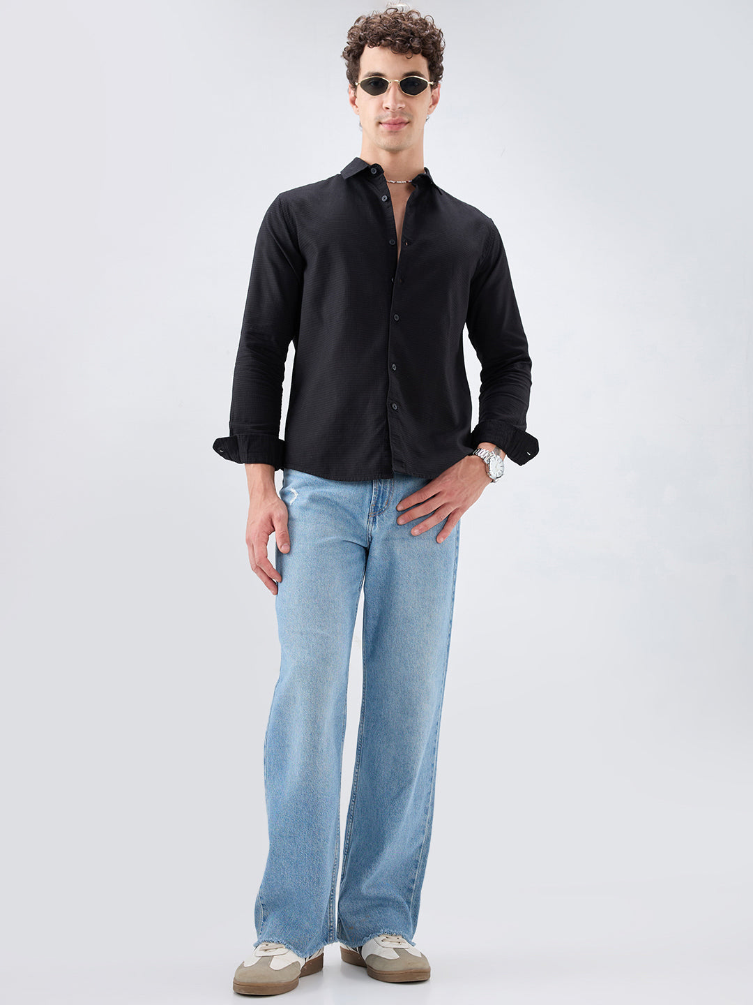 Jade Black Textured Knit Shirt