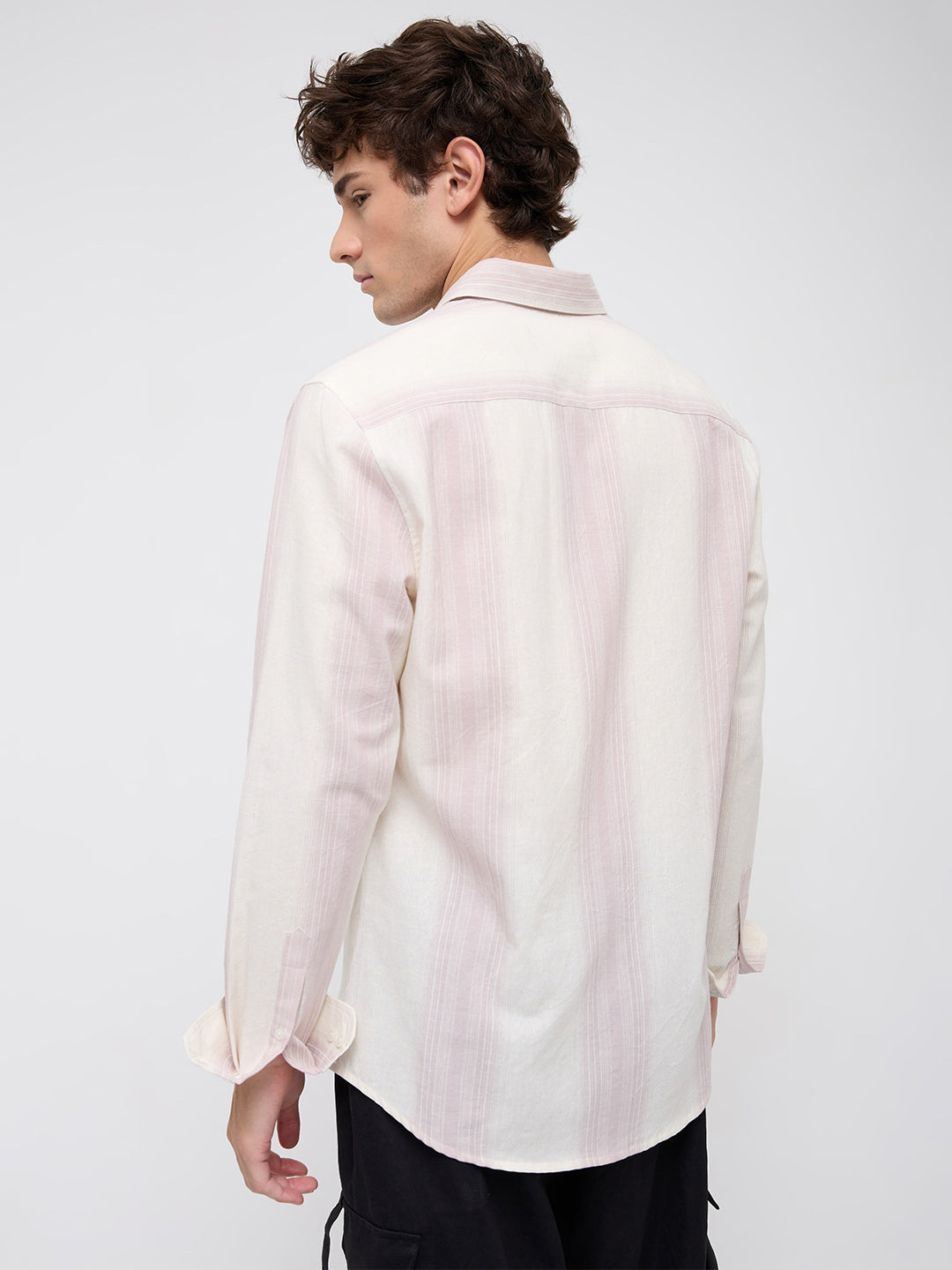 Luxe Misty Pink Refined Striped Linen Blend Shirt
