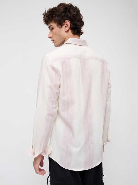 Luxe Misty Pink Refined Striped Linen Blend Shirt