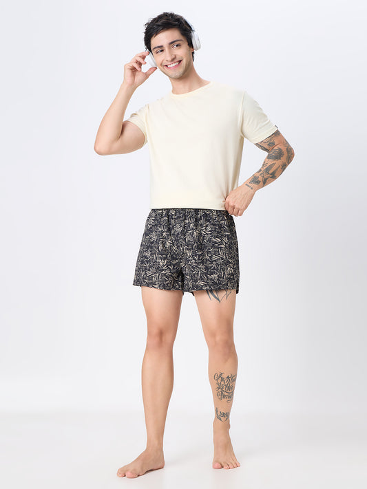 Navy Cosmic Grid & Black Graphic Printed Boxers