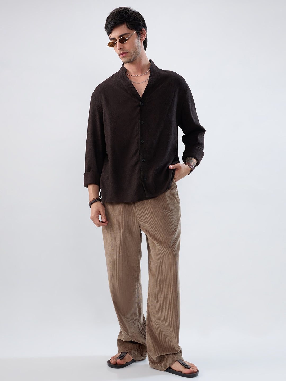 Pastel Olive Corduroy Straight-Fit Trousers