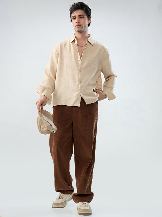 Chocolate Brown Corduroy Straight-Fit Trousers