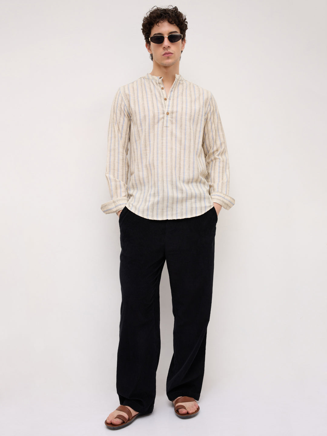 Classic Artic Blue & Ivory Striped Kurta