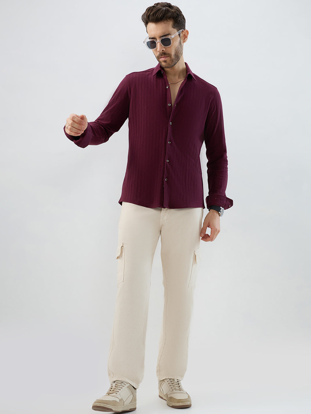 Deep Maroon Herringbone Knit Shirt