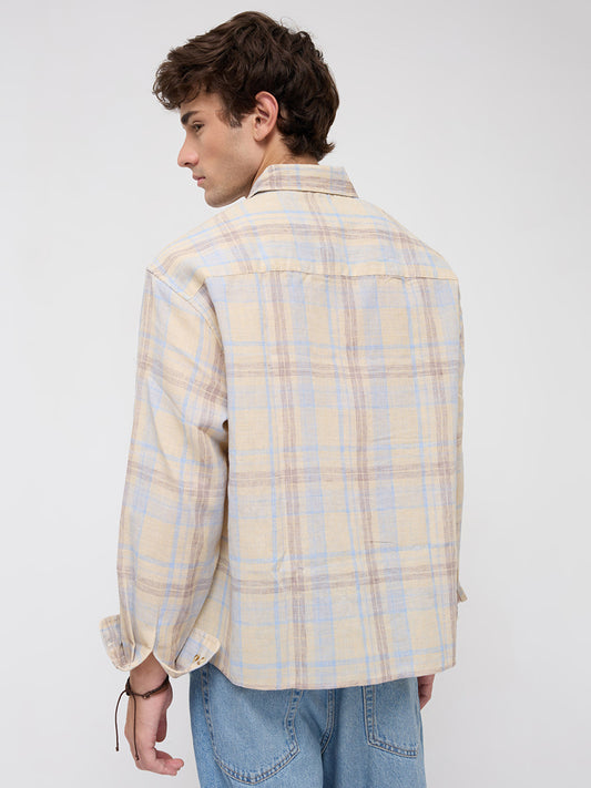 Pastel Dune Soft Plaid Checks Boxy Fit Crop Shirt