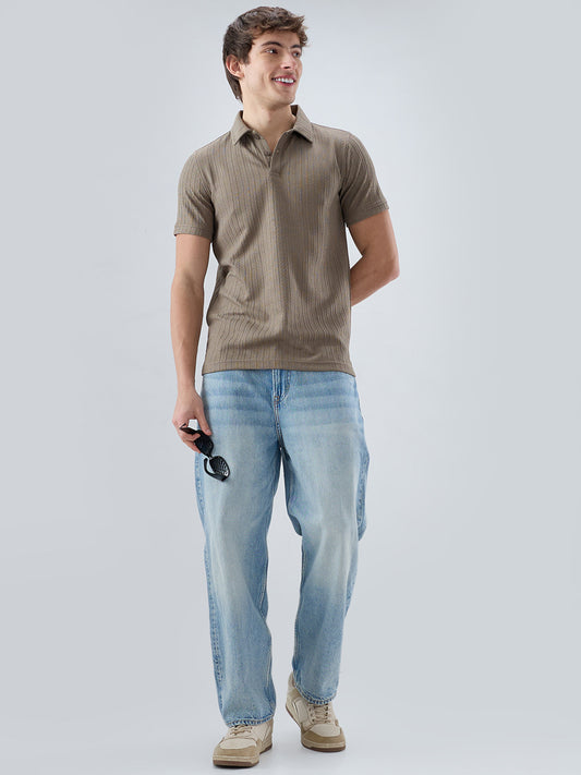 Dusty Beige Polo Neck Knit T-shirt