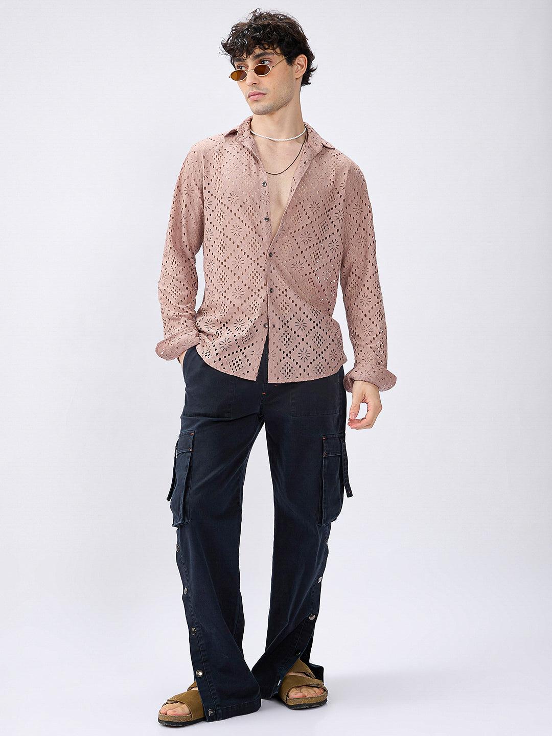 Fawn Beige Diamond Lacecarved Posh Shirt