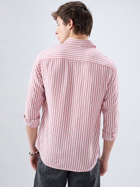 Berry Red Soft Candy Striped Vacation Shirt