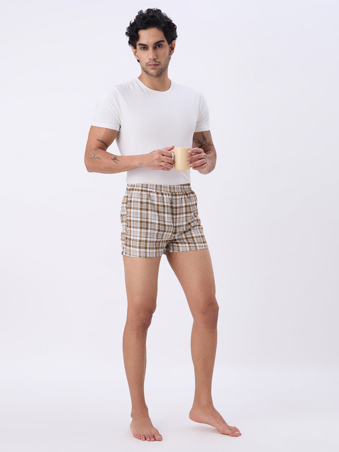 Solid Olive & Khaki Checks Boxers