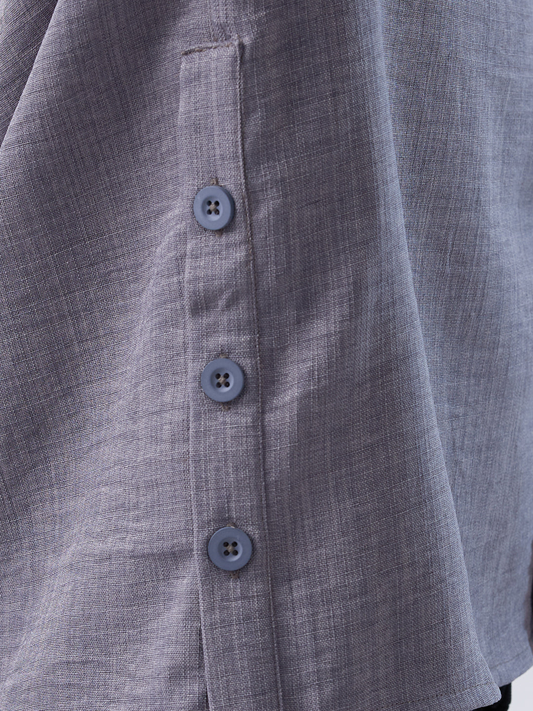 Pebble Grey Slub Textured Side-Slit Button Oversized Crop Shirt