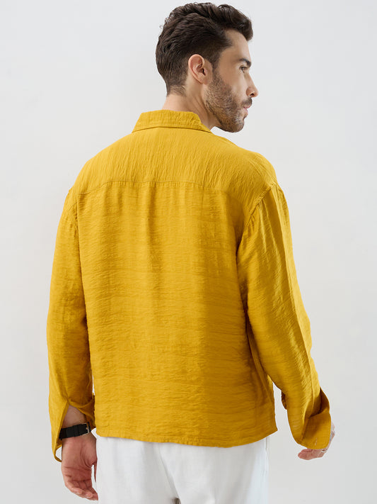 Sunlit Golden Aura Horizontal Textured Boxy Fit Crop Shirt