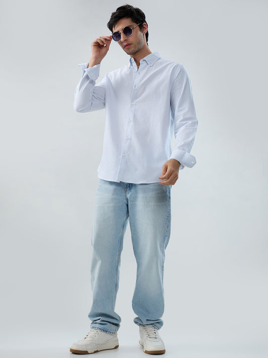 Ice Mist Blue Fine Striped Button-Down Collar Business Shirt