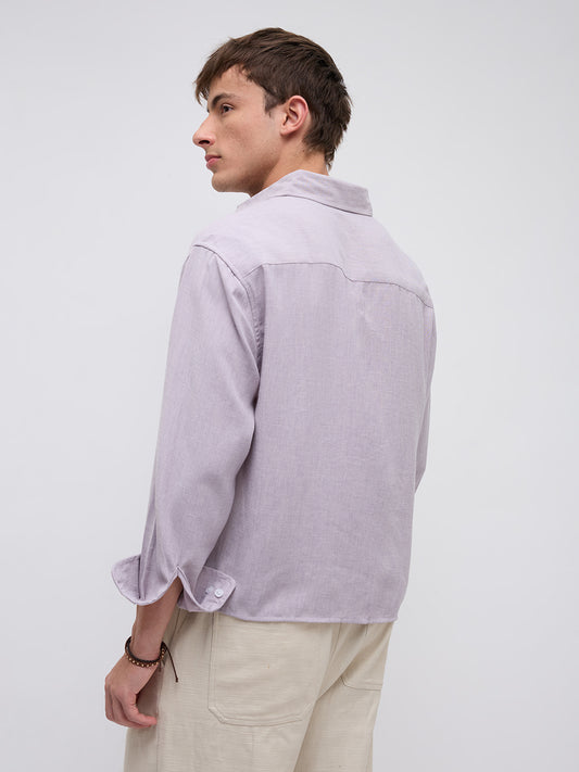 Soft Lilac Smooth Weave Boxy Fit Crop Shirt