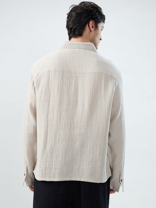 Cloud Grey Cuffless Double Cloth Oversized Shirt