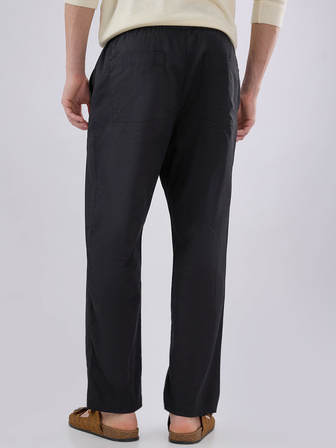 Solid Black Tapered Trousers