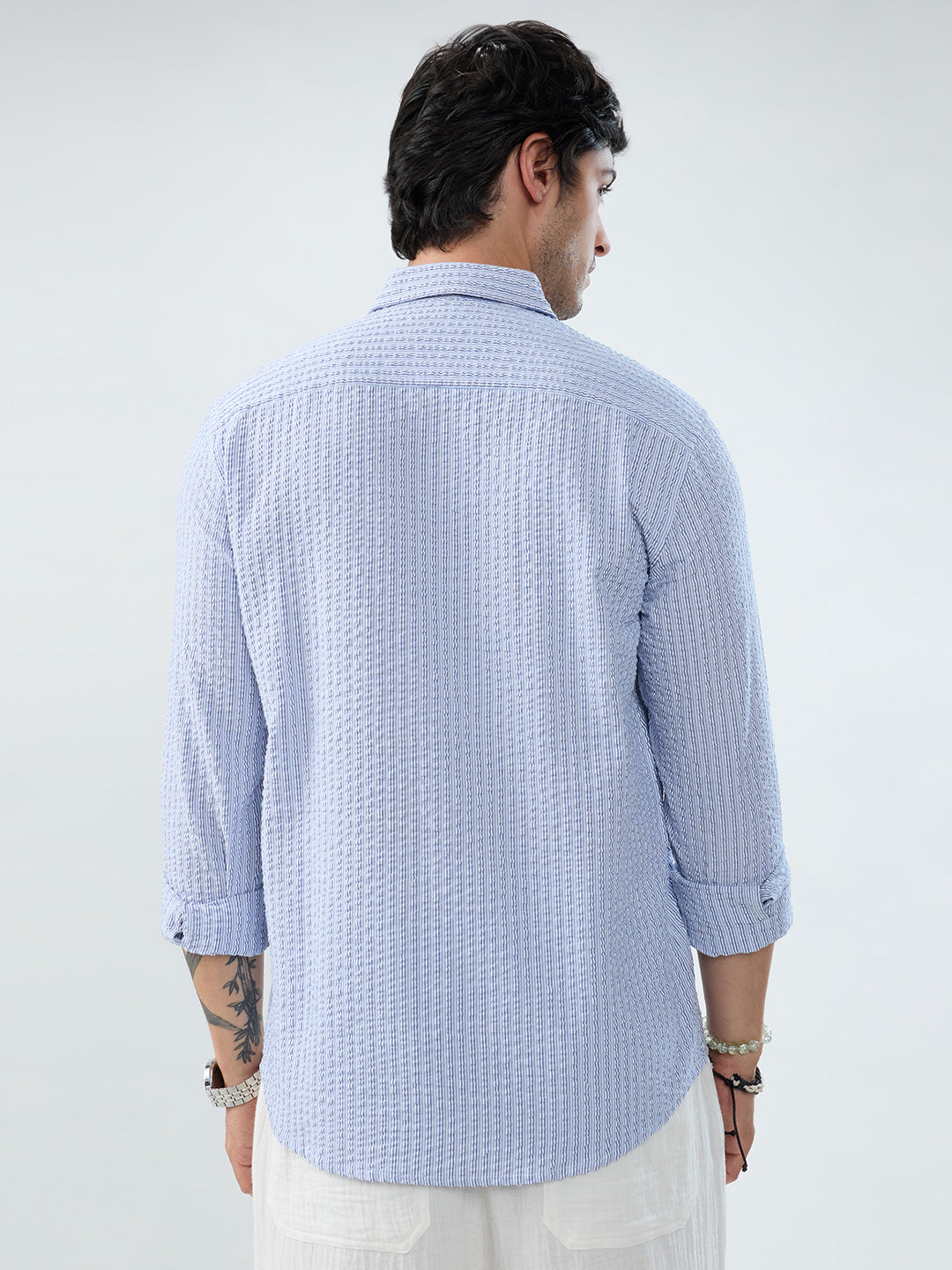 Frost White Azure Fine Striped Seersucker Shirt