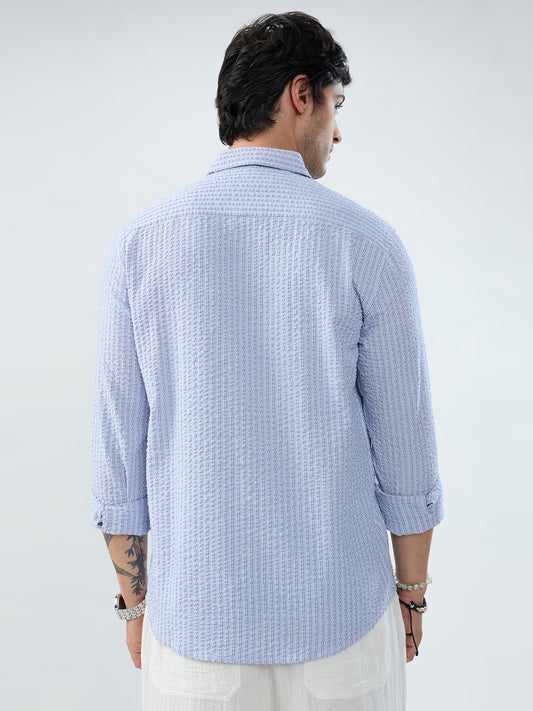 Frost White Azure Fine Striped Seersucker Shirt