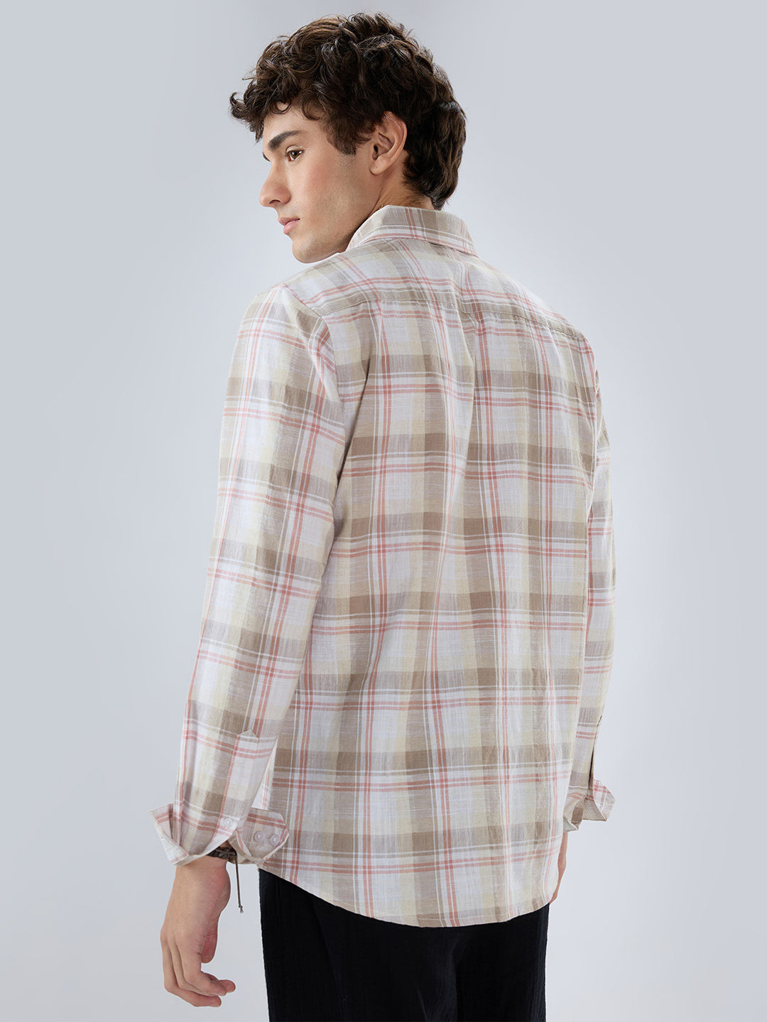 Pink & Brown Fine Weave Plaid Checks Shirt