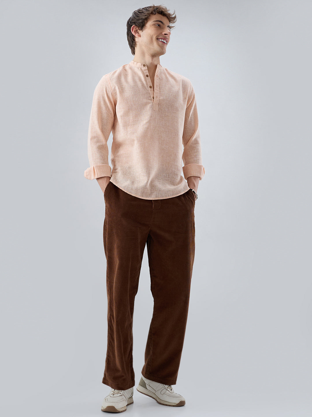 Creamy Peach Slub Textured Kurta