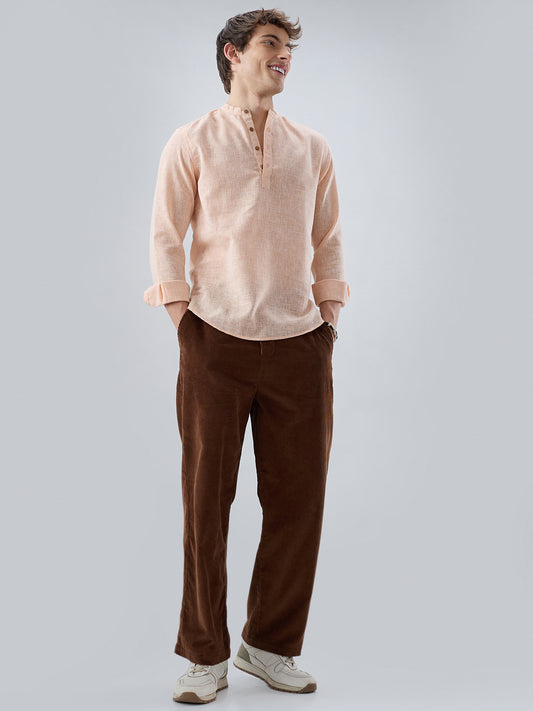 Creamy Peach Slub Textured Kurta