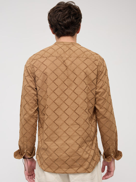 Copper Brown Diamond Embroidery Schiffli Kurta