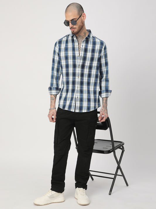 Denim Olive & Navy Plaid Checks Shirt