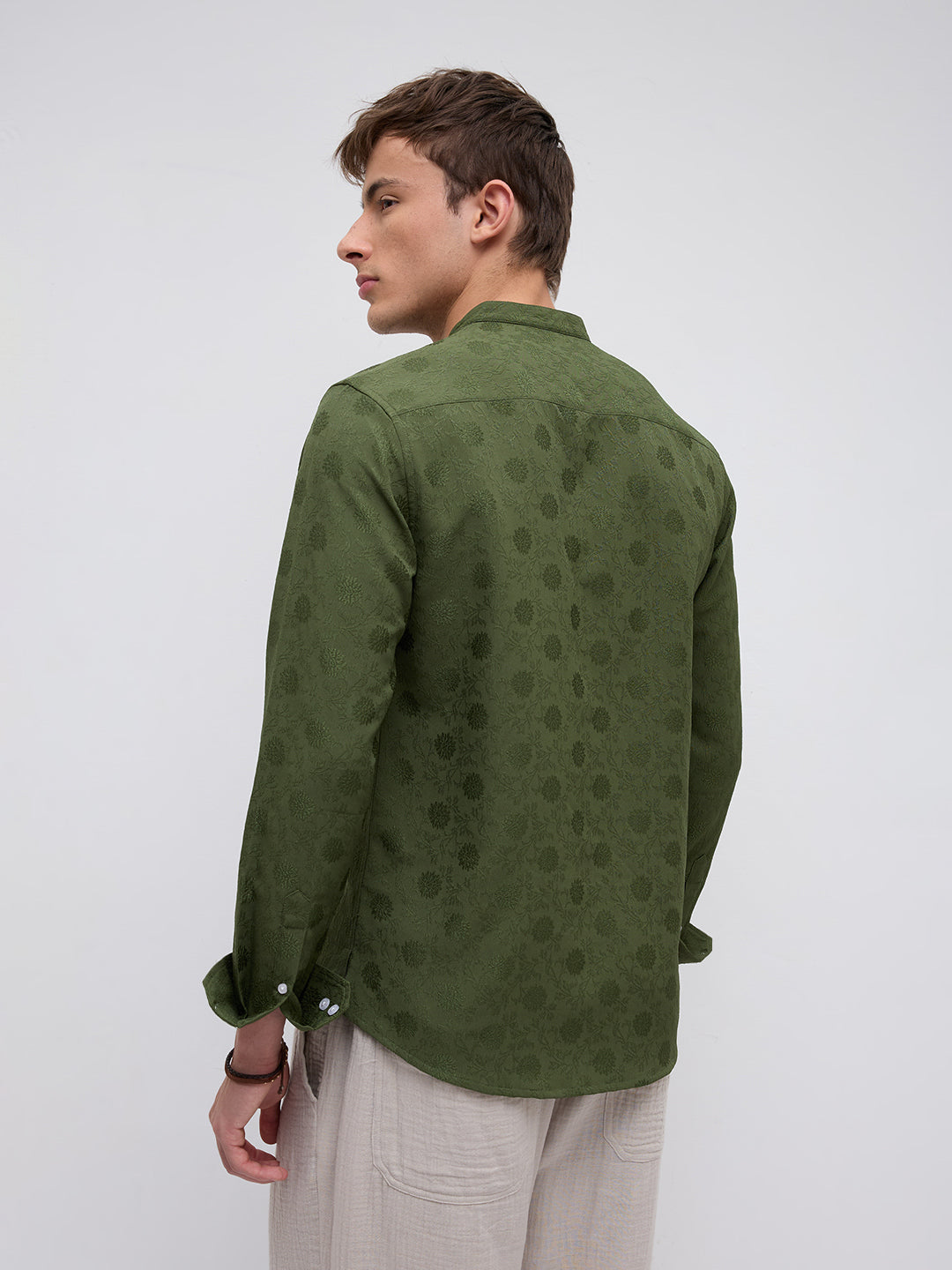 Forest Green Floral Embossed Kurta