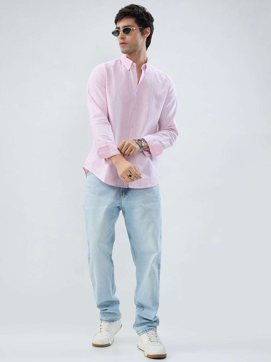Pastel Pink Refined Pinstripe Oxford Button-Down Business Shirt