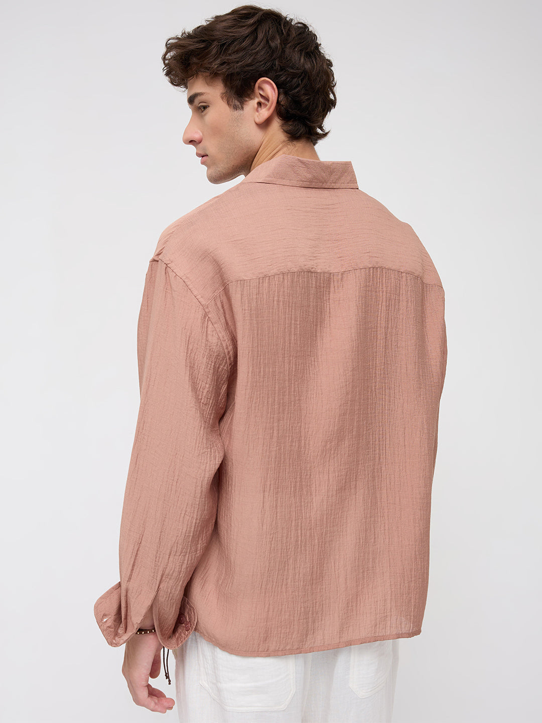 Burnt Clay Sheen Crinkled Boxy Fit Crop Shirt