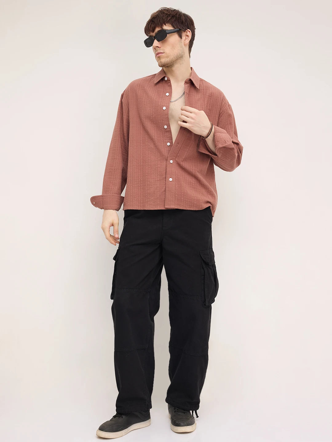Rust Chestnut Brown Double Cloth Boxy Fit Crop Shirt