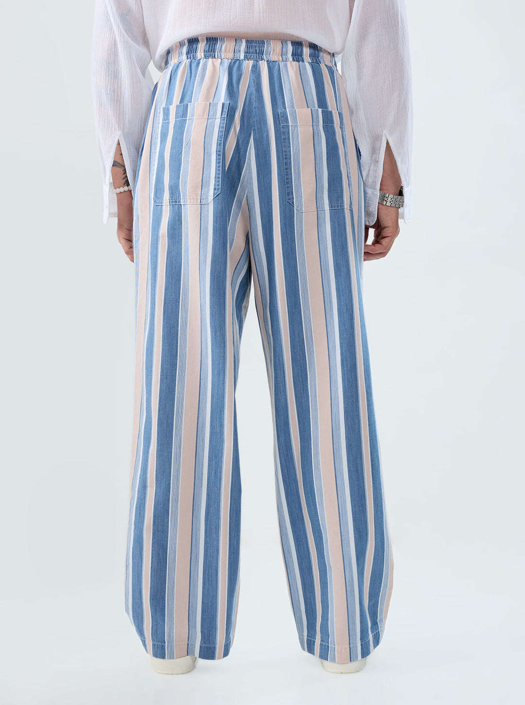 Multi-Tone Denim Striped Straight Fit Trousers