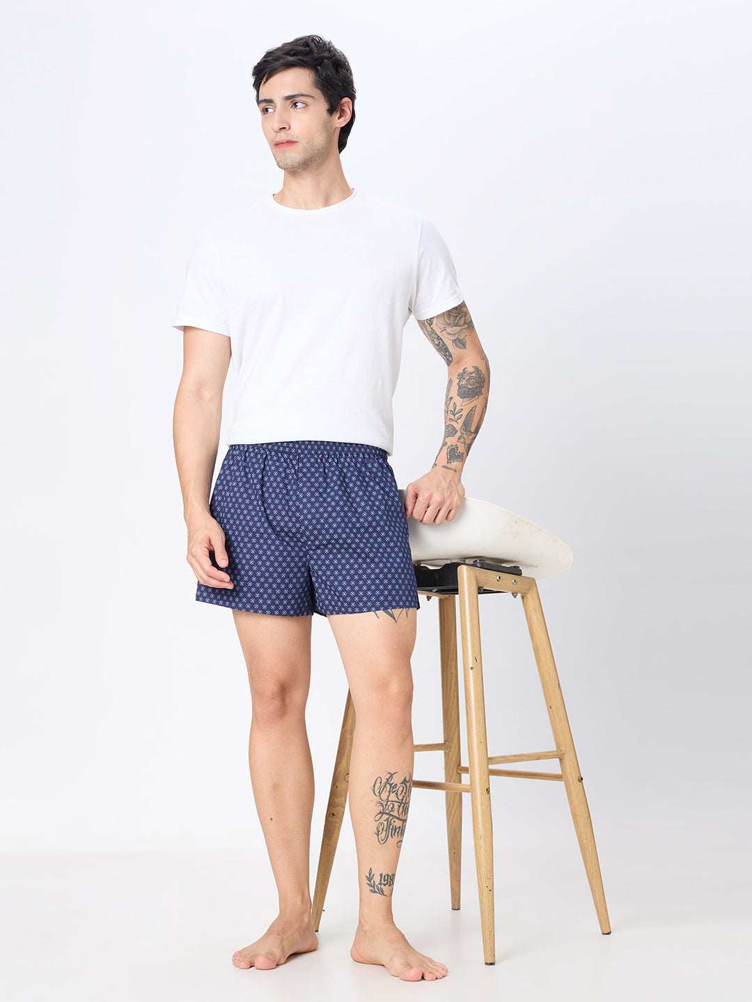 Navy Cosmic Grid & Black Graphic Printed Boxers