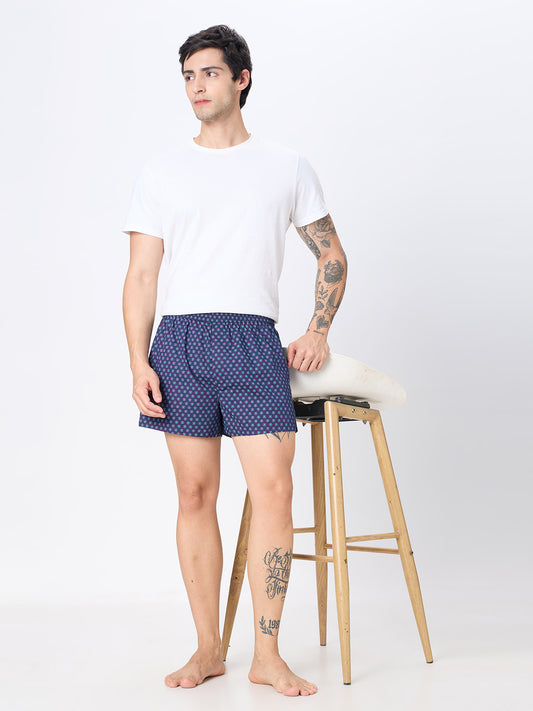 Navy Cosmic Grid & Black Graphic Printed Boxers