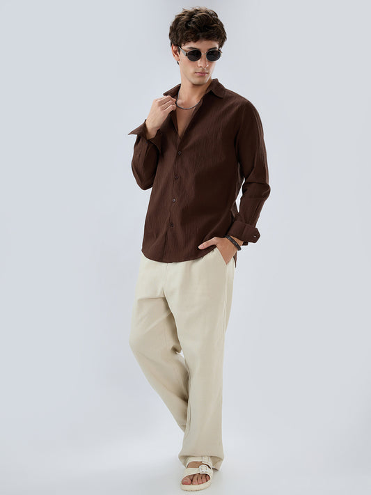 Roasted Coffee Brown Textured Shirt