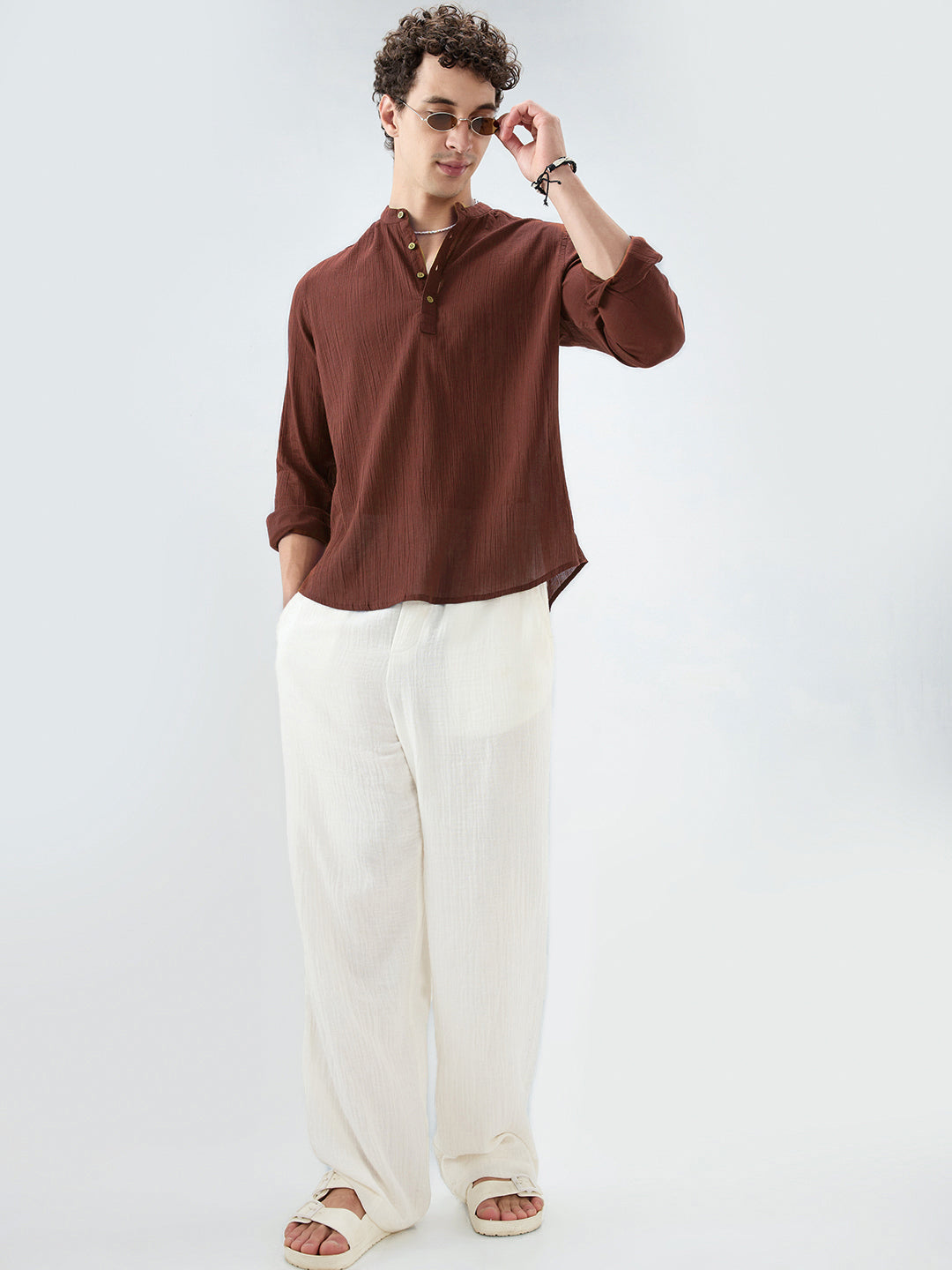 Sheer Brown Linear Crepe Kurta