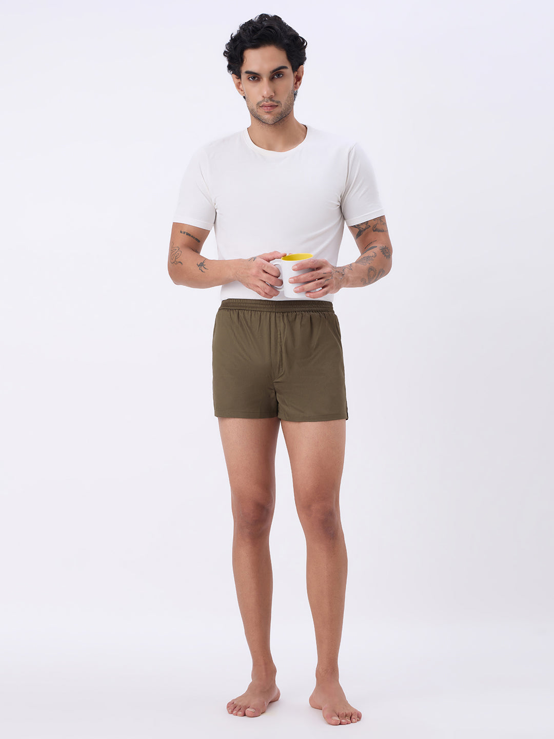 Solid Olive & Khaki Checks Boxers