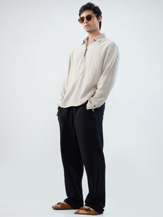 Cloud Grey Cuffless Double Cloth Oversized Shirt