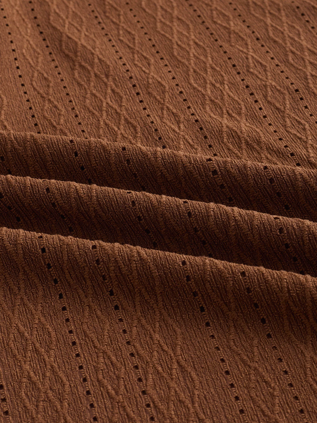 Luxe Brown Fine Lozenge Weave Polo Oversized Shirt