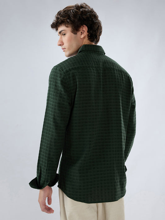 Emerald Green Horizontal Jacquard Striped Shirt