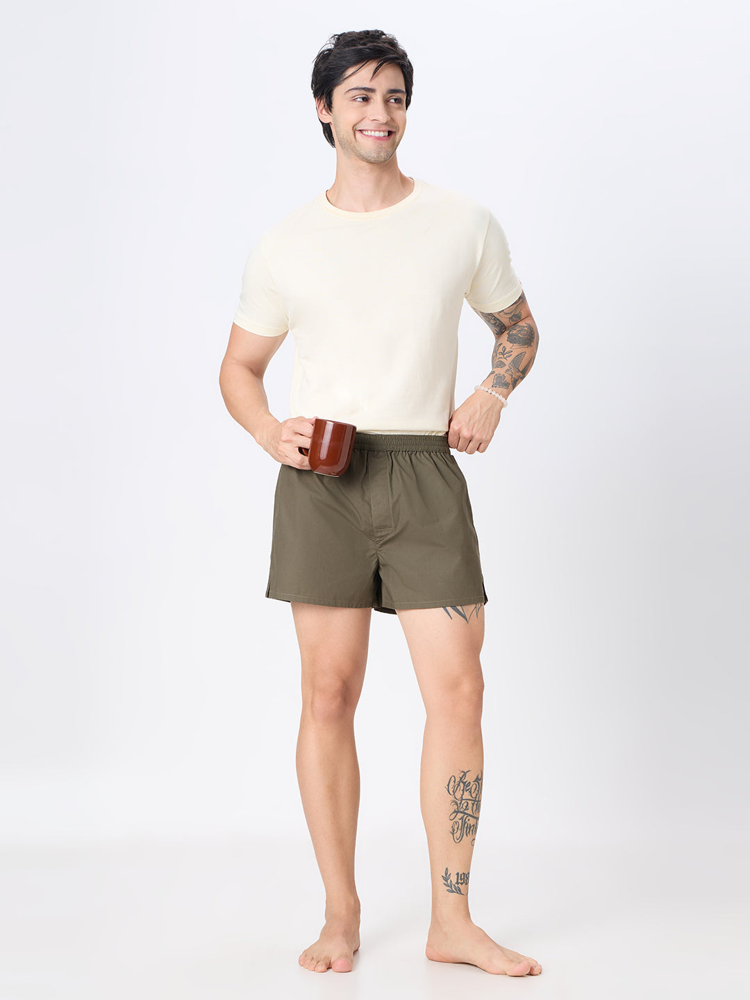 Solid Olive & Beige Slub Textured Boxers