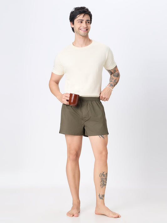 Solid Olive & Beige Slub Textured Boxers