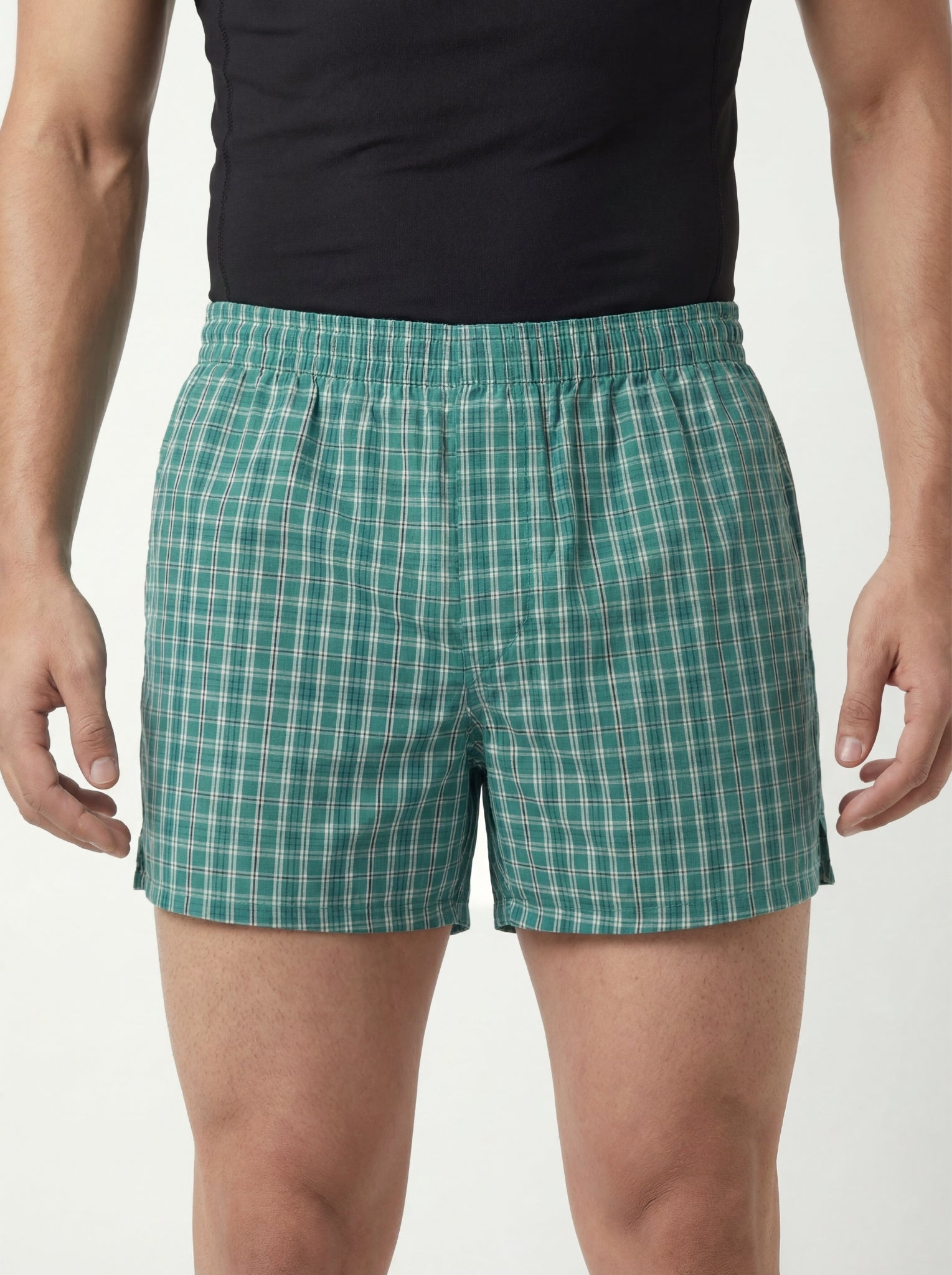 Shamrock Green Checks & Solid Navy Boxers