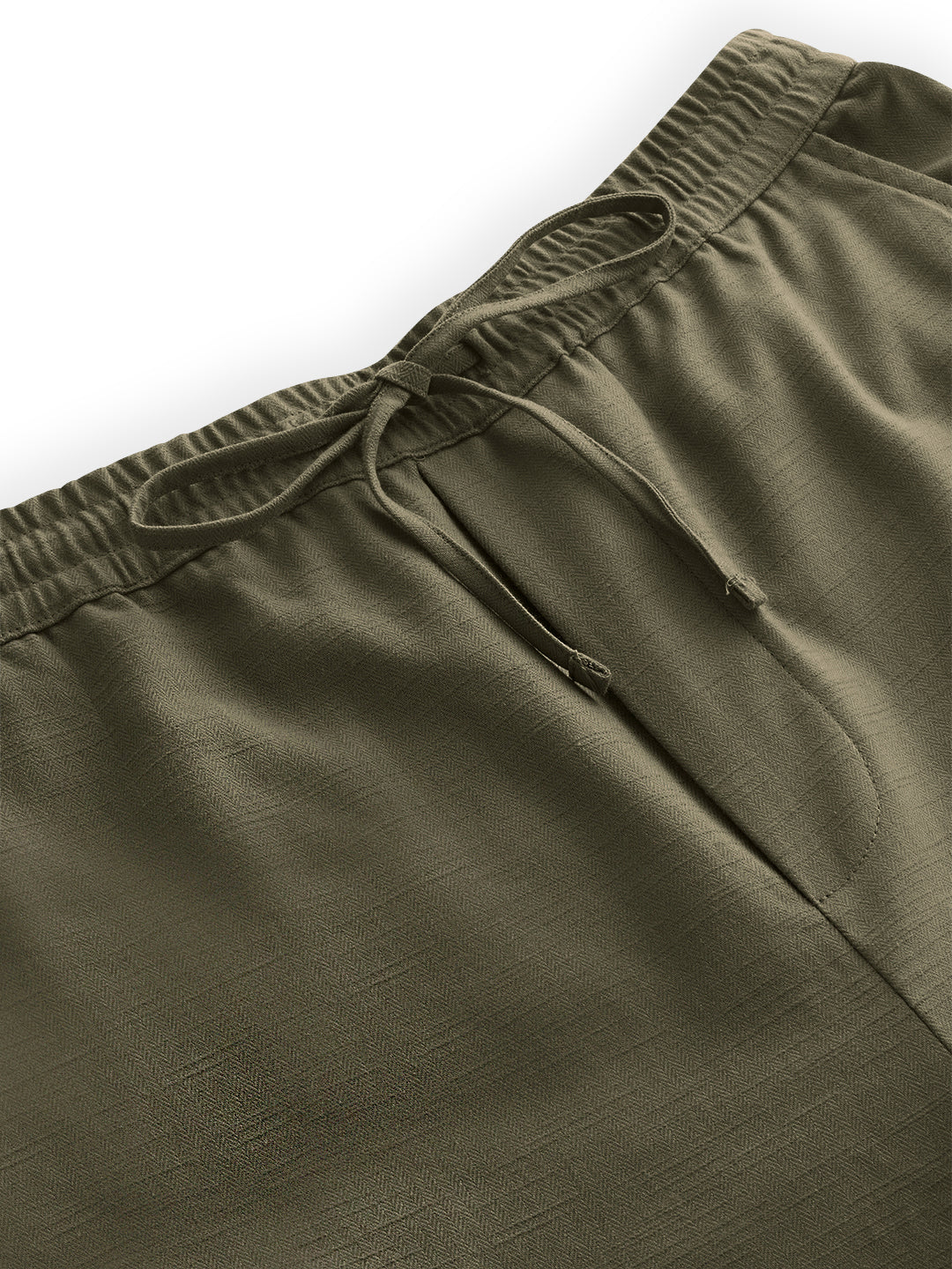 Olive Subtle HerrigboneTextured Straight-Fit Trousers