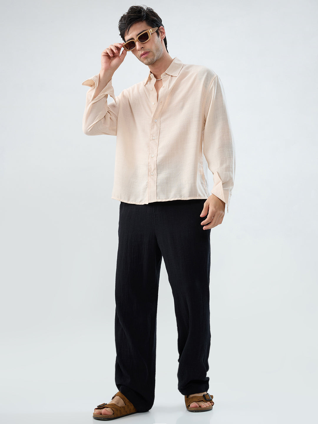 Pearl Cream Soft Sheer Slub Textured Shirt