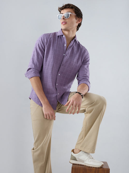 Dusky Lavender Box Weave Double Cloth Seersucker Shirt